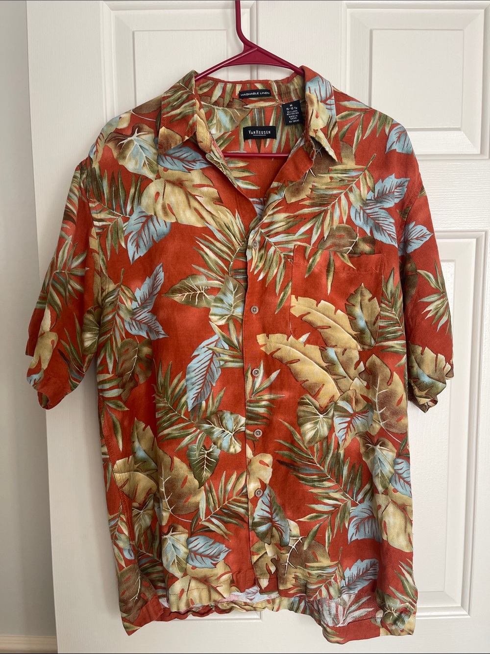Van Heusen aloha camp short sleeve men’s linen shirt with chest pocket Size M